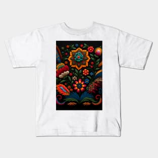 Botanical vintage Ethnic embroidery Floral design 2 Kids T-Shirt